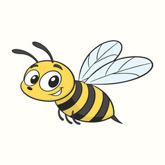 A cute and kawaii bee is depicted on a bright white background, joyfully reaching out to a lovely pink flower with a cheerful expression,