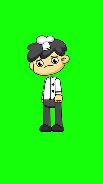 Sad Chef, Kawaii Chibi Animation, Cute Cartoon Character on White Background 
