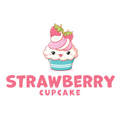 Strawberry Cupcake Logo Template, cute CupCake Design