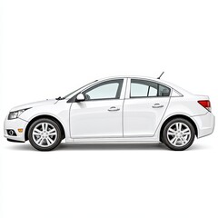 Fototapeta premium A bright white sedan car is showcased against a plain white background today.
