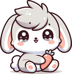 Adorable Chibi Bunny Holding Carrot Vector Illustration in Kawaii Style