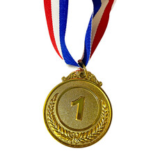 First position in sports and games concept with gold medal concept, png