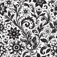 Seamless Floral Pattern Vector in Classic Black & White