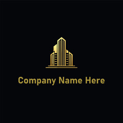 Obraz premium Gold real estate logo with a highrise and house outline