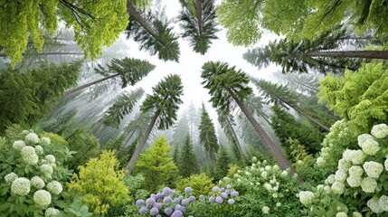 The beautiful forest canopy and lush vegetation reach towards the sky above.