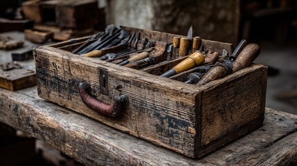 Open Wooden Toolbox on Rustic Workbench with Timeworn Handles and Neatly Arranged Hand Tools, Celebrating Craftsmanship, Quiet Strength, and Father’s Day Legacy Visuals
