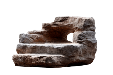 A set of three natural stone steps featuring a unique carved design