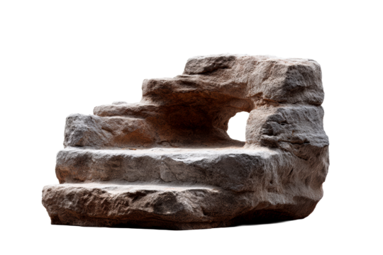 A set of three natural stone steps featuring a unique carved design