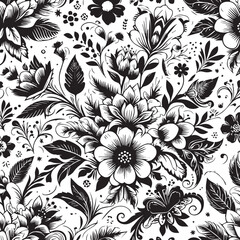Seamless Floral Pattern Vector in Classic Black & White