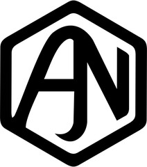Logo design featuring a hexagonal shape with stylized letters A and N in black color on a white background