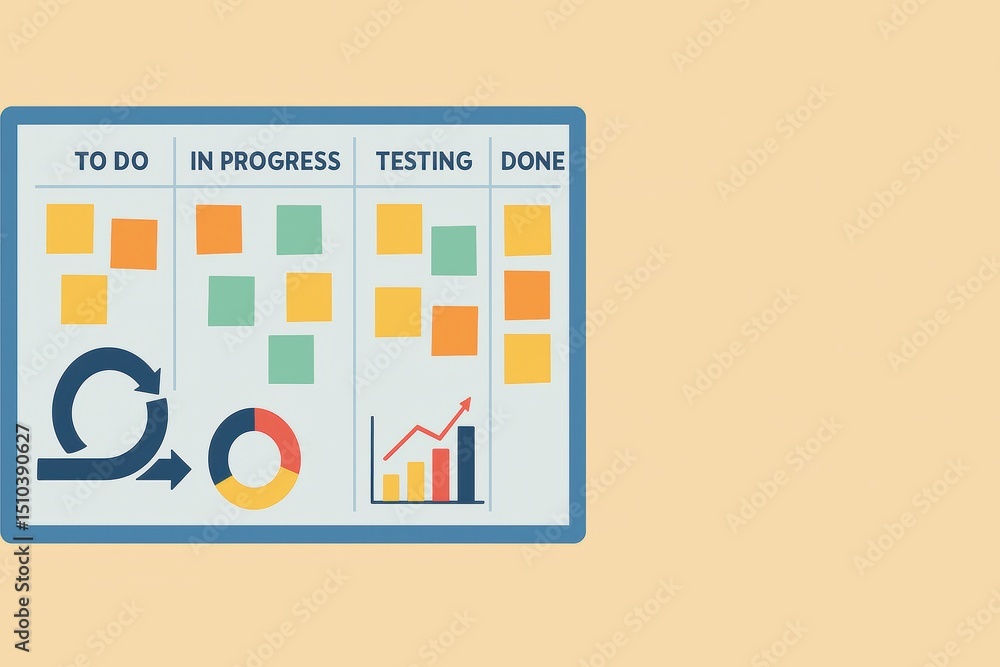 Poster colorful project management board illustration for agile workflow and task organization