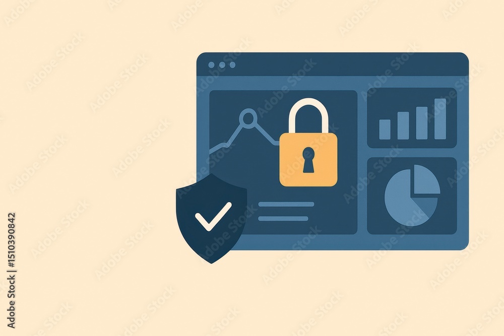 Poster secure data management dashboard with chart data and lock symbol for privacy protection