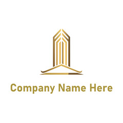  Gold real estate logo with a highrise and house outline