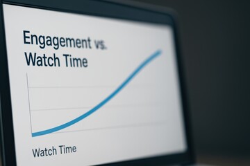 Engagement vs Watch Time Graph on Laptop Screen Displaying Positive Trend in Digital Metrics