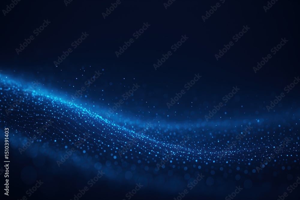 Poster vibrant blue digital wave with sparkling particles on dark background for abstract design use