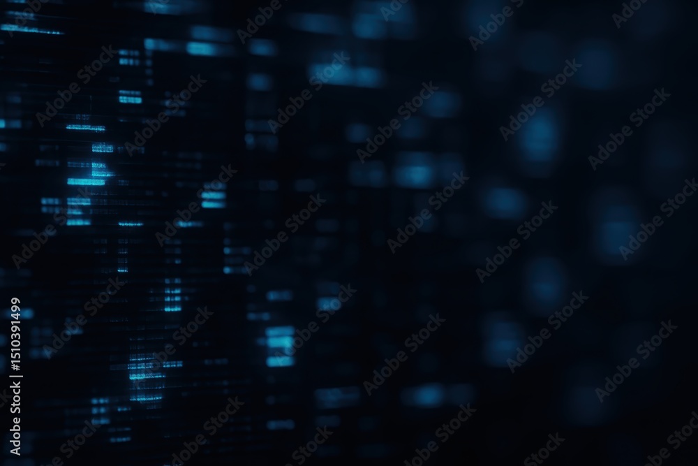 Poster abstract digital background with glowing blue lines and patterns in a dark environment