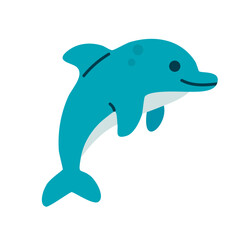 Smiling dolphin jumping playfully, designed for ocean-themed children's projects, books, and educational materials