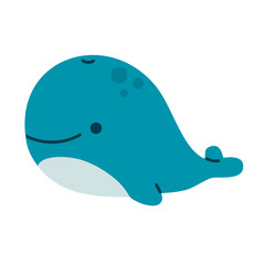 Simple blue whale swimming with closed eyes and a peaceful smile, perfect for calm ocean-themed designs for kids