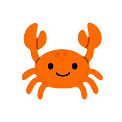 Happy orange crab with raised claws and a cheerful expression, suitable for kids’ marine-themed content and decor