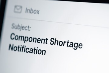 Component Shortage Notification in Email Inbox with Clear Subject Line and Modern Design