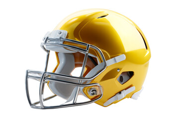 Fototapeta premium Shiny yellow football helmet with face guard on transparent background