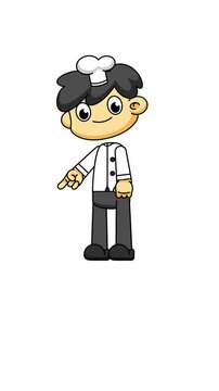 Chibi Chef Pointing Animation, Cute Cartoon Style with Loop on Greenscreen 