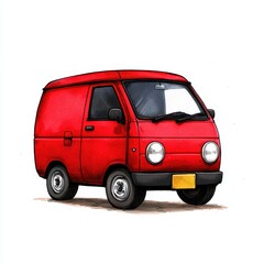 Red Vintage Van Illustration Pixel Art Style White Background