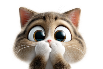 Cute cartoon cat with big eyes and surprised expression