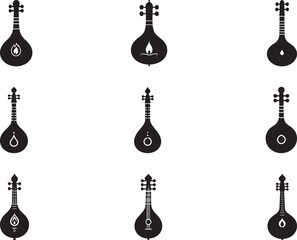 Fototapeta premium An icon set displaying stylized string instruments, incorporating harmonious symbol designs representing abstract concepts. Perfect for themes of music, creativity, and art in graphic design