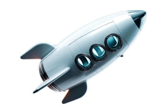 Rocket with sleek design floating against a transparent background