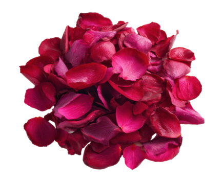 Vibrant red rose petals for decorative purposes and celebrations on a transparent background, cut out