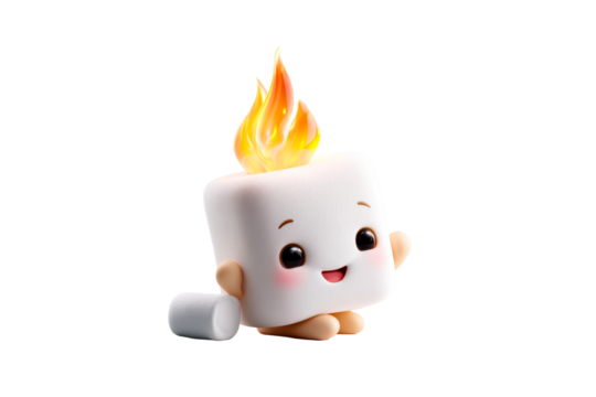 Cute marshmallow character with fire flaming on top