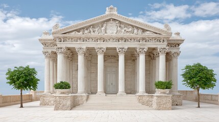 Fototapeta premium Neoclassical style building with majestic columns stands under cloudy sky