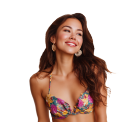 Summer fashion for beach outing with colorful swimsuit and accessories on a transparent background, cut out