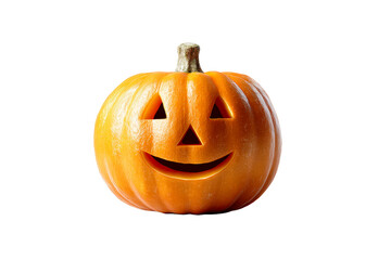 Smiling Halloween pumpkin with carved face on transparent background