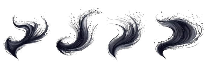 Abstract dark gray fluid or smoke shapes  isolated on transparent background