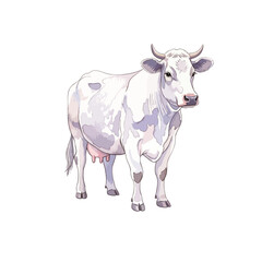 Watercolour Illustration of a white cow on Transparent PNG Background