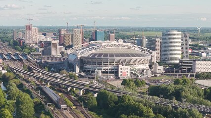 Aerial view of Football stadium and Skyline of Amsterdam Zuidoost