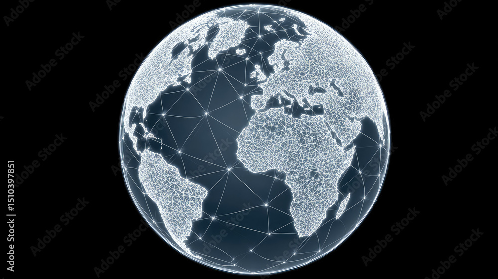 Poster digital globe with network connections showing continents and ocean