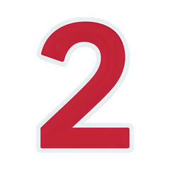 Fototapeta premium Isolated graphic of the number two in red with a white outline design art on transparent background