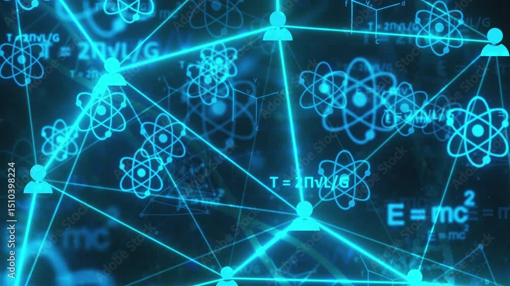 Poster physics formulas with connection icons. computer generated 3d render