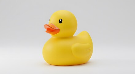 Bright Yellow Rubber Duck on White Background