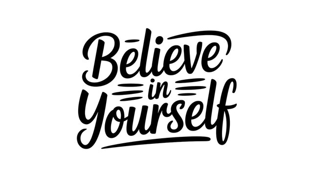 A motivational typography design with the words believe in yourself in black