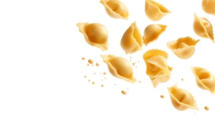 Ravioli Pasta Falling in the Air Isolated on Transparent Background