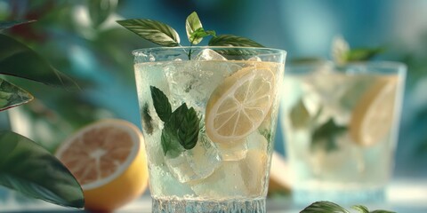 Iced Lemonade with Lemon and Mint Garnish - Refreshing Summer Drink