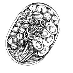 Salad Nicoise hand drawn illustration, French food sketch⁠
