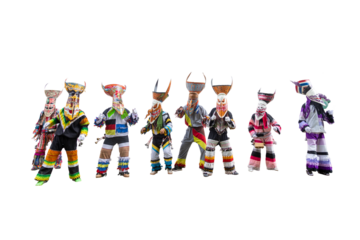 Carnival parade of Phi Ta Khon Festival, Thailand's ghost festival on white background