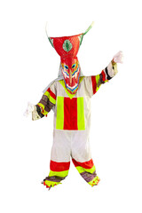 Phi Ta Khon, a Thai festival, isolated on a full-body white background.