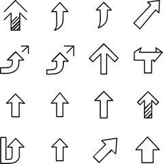 Create a kinds of deferent arrow, icon, vector, set, sign, symbol, design, arrows, web, direction, illustration, button, icons, element vector art  silhouette with white background.