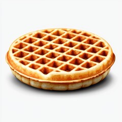 Round Golden Brown Waffle on White Background